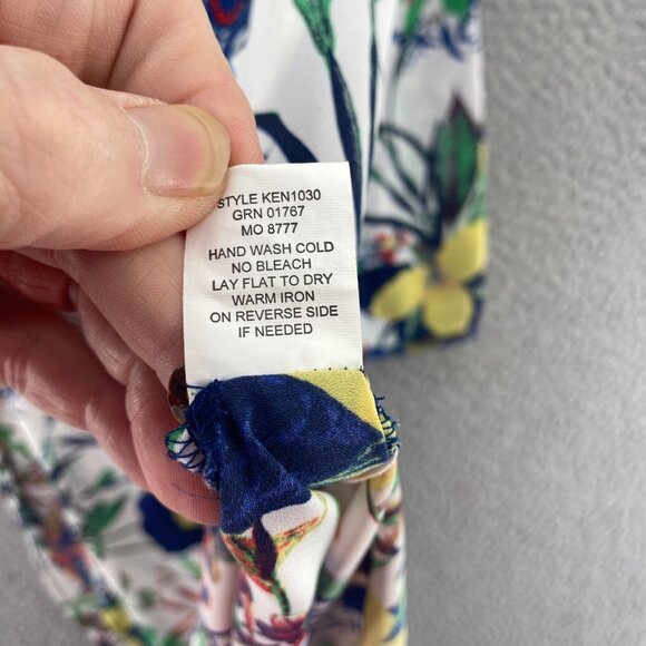 Fig And Flower Dress Womens Large Blue Multi Floral Shirt Tunic 1/4 Button Up - Picture 7 of 11